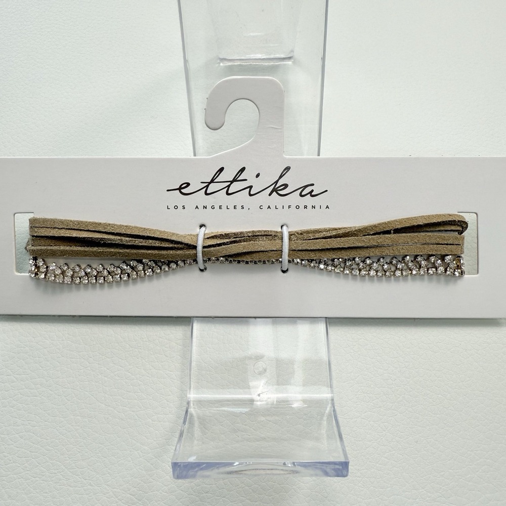 Ettika Wrap Choker Necklace Womens Tan Faux Suede Rhinestone Boho Glam Western